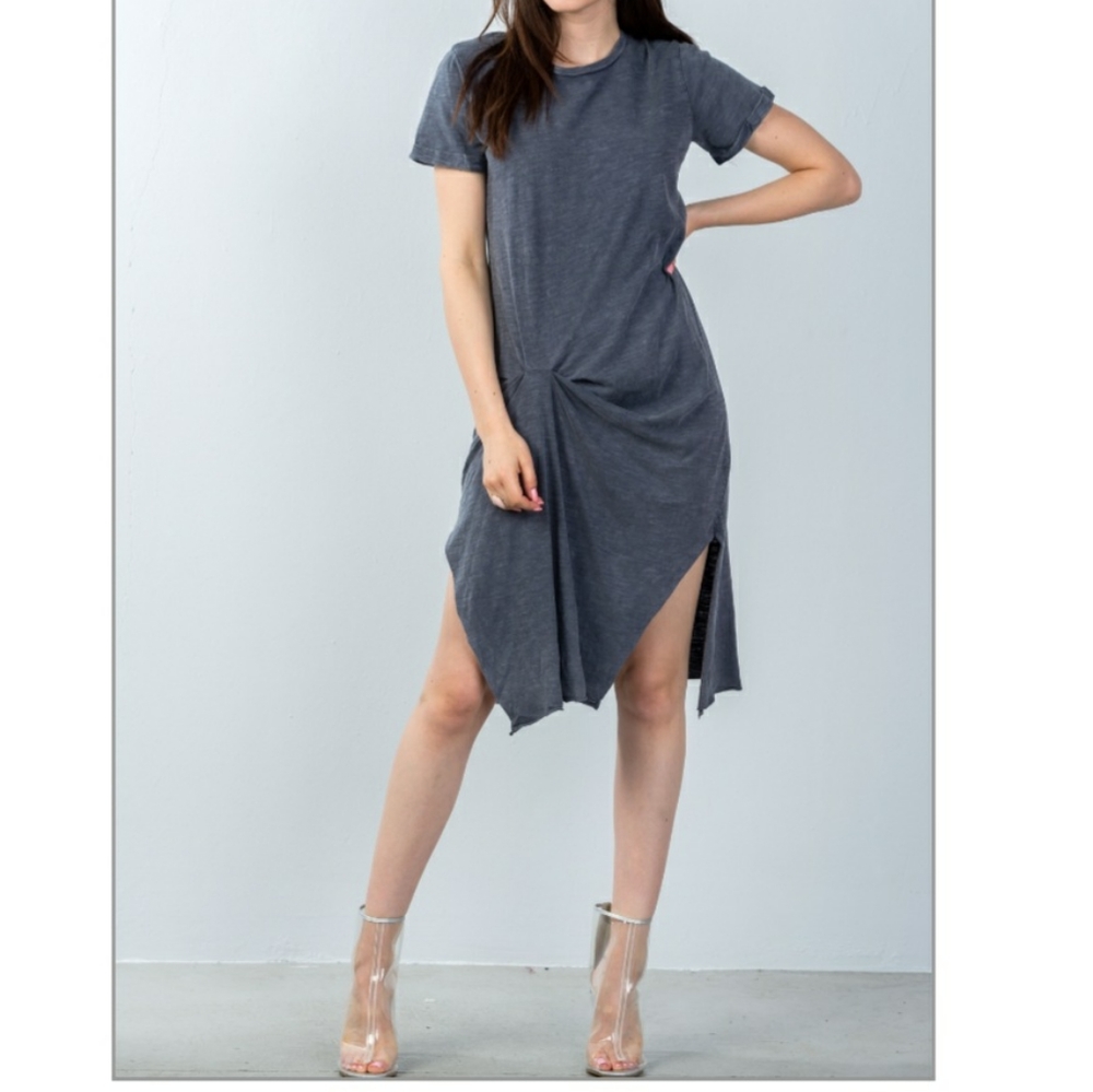 🏆HP🏆Grey Gathered Front T-Shirt Basic Dress